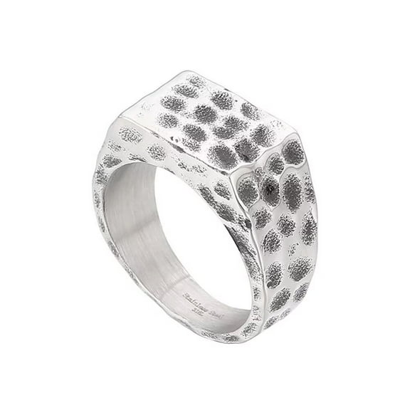 PAURO Men's Stainless Steel Rectangle Vintage Hammered Finish Rings Simple Wedding Band Silver Size 8