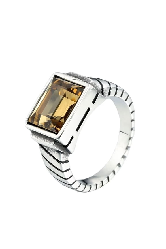 Men's Stainless Steel Retro Minimalist Square Agate Signet Rings Cool Punk Jewelry Silver Dark Yellow Size 11