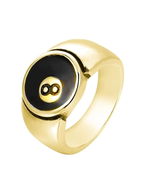 Men's Stainless Steel Retro Personalized Billiard Ball Number 8 Signet Punk Biker Ring Gold Size 8
