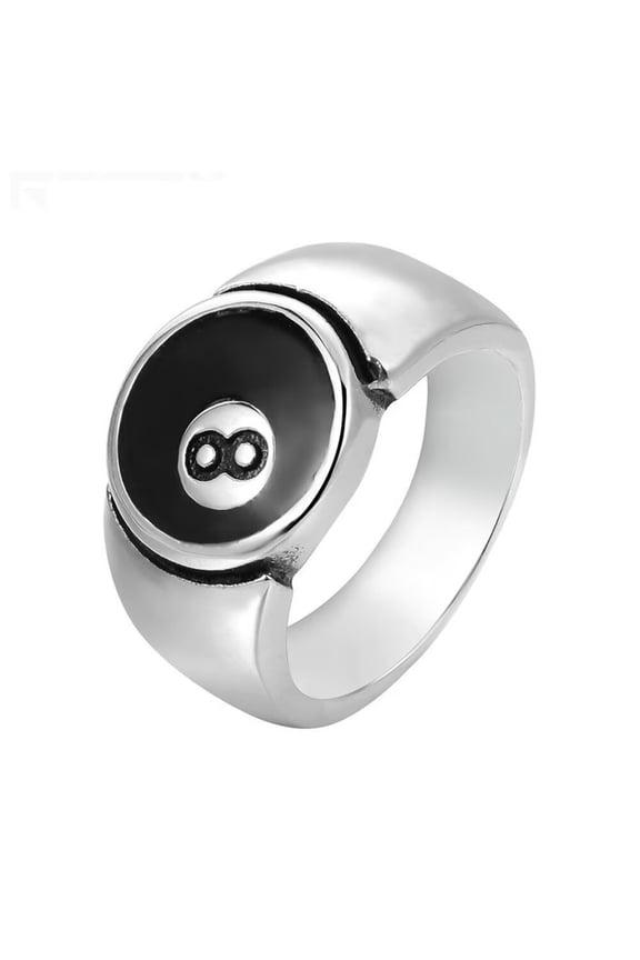 Men's Stainless Steel Retro Personalized Billiard Ball Number 8 Signet Punk Biker Ring Silver Size 8