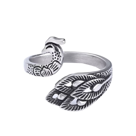 PAURO Men's Stainless Steel Retro Personalized Peacocks Animal Statement Rings Amulet Jewelry Silver Size 12