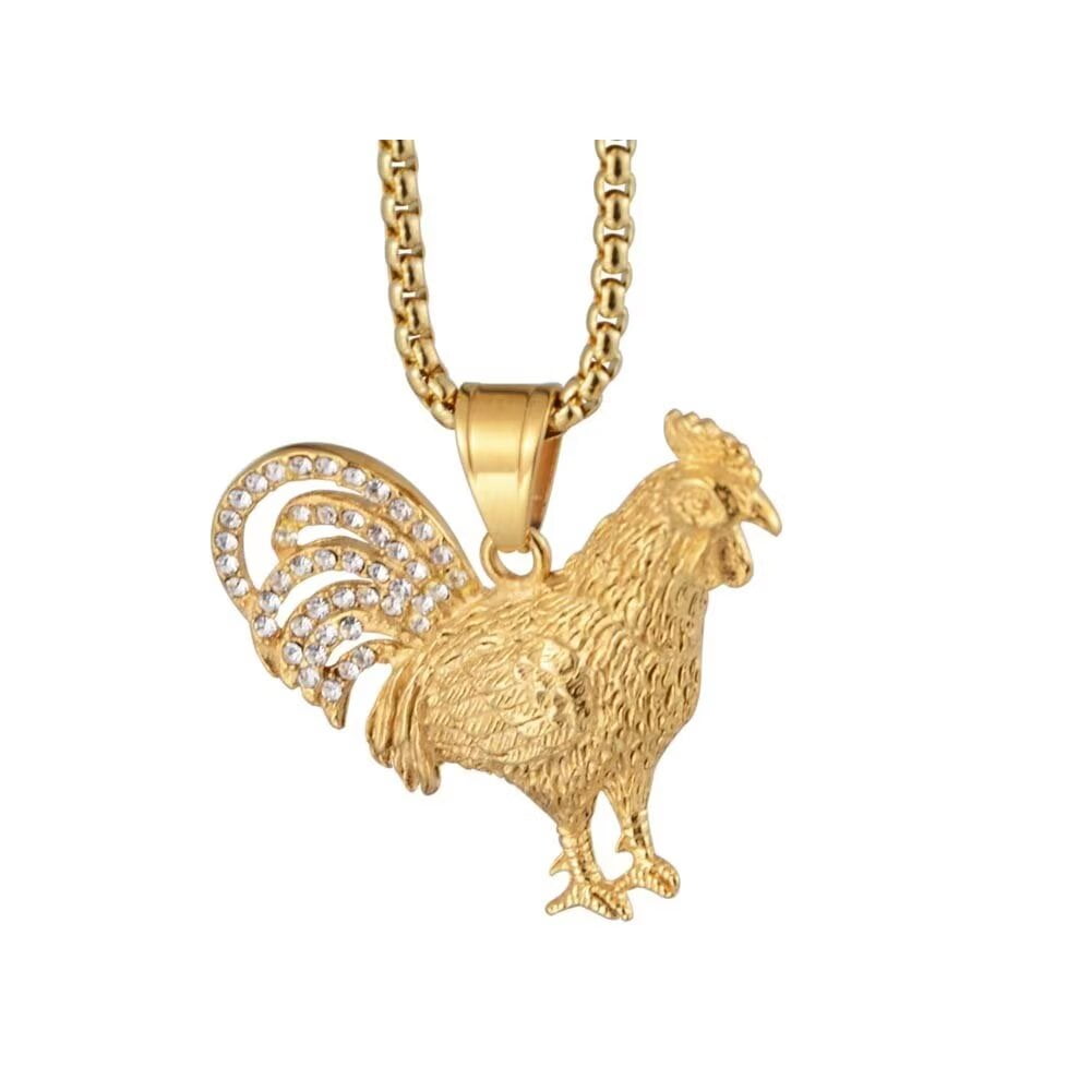 PAURO Men's Stainless Steel Retro Punk Gold Plated Rooster Necklace ...