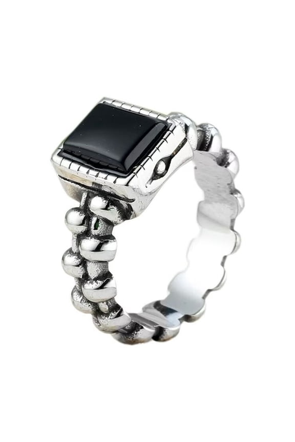 Men's Stainless Steel Retro Square Agate Rings Punk Biker Thumb Ring Silver Black Size 11