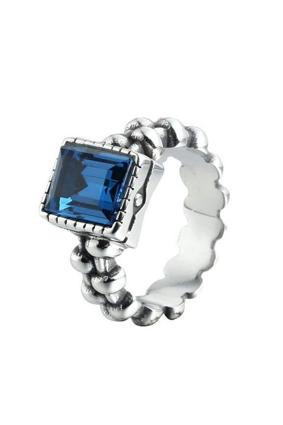 Men's Stainless Steel Retro Square Agate Rings Punk Biker Thumb Ring Silver Blue Size 11
