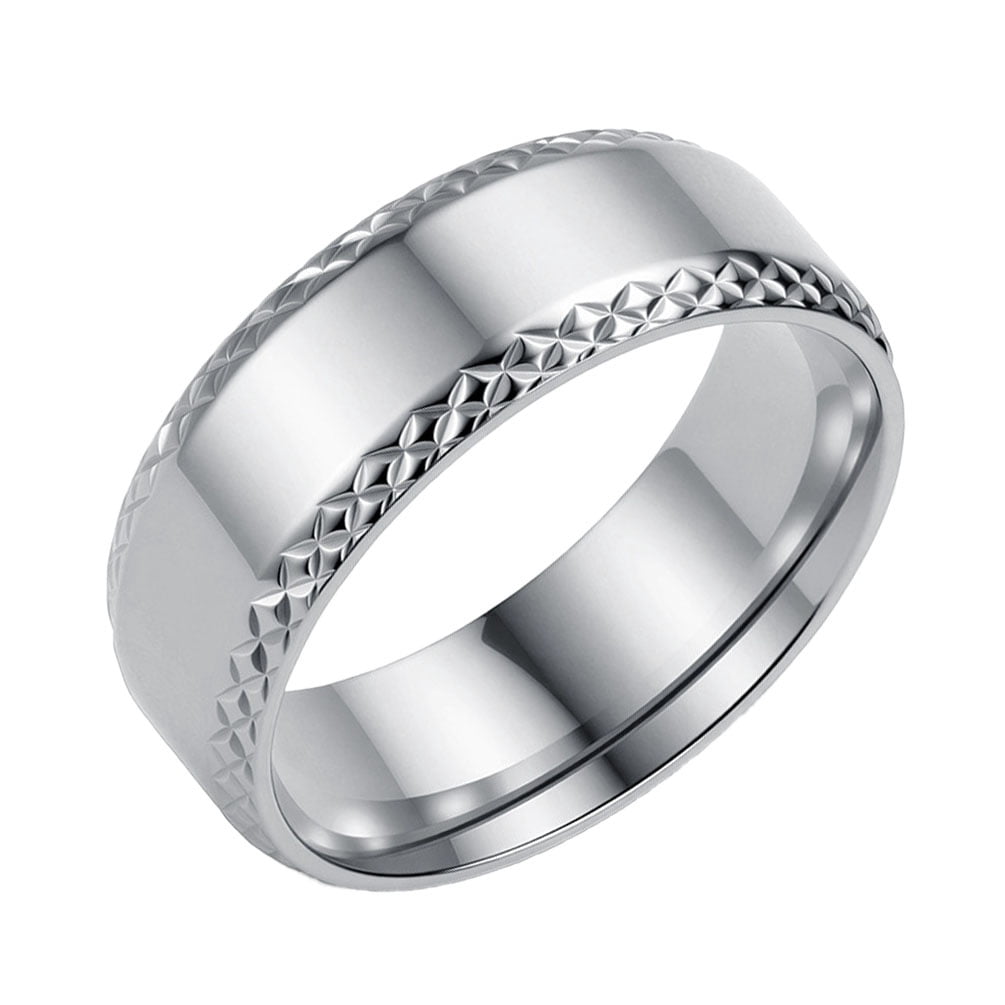 PAURO Men's Stainless Steel Ring 8mm Rhombic Finish Edge Design Simple ...