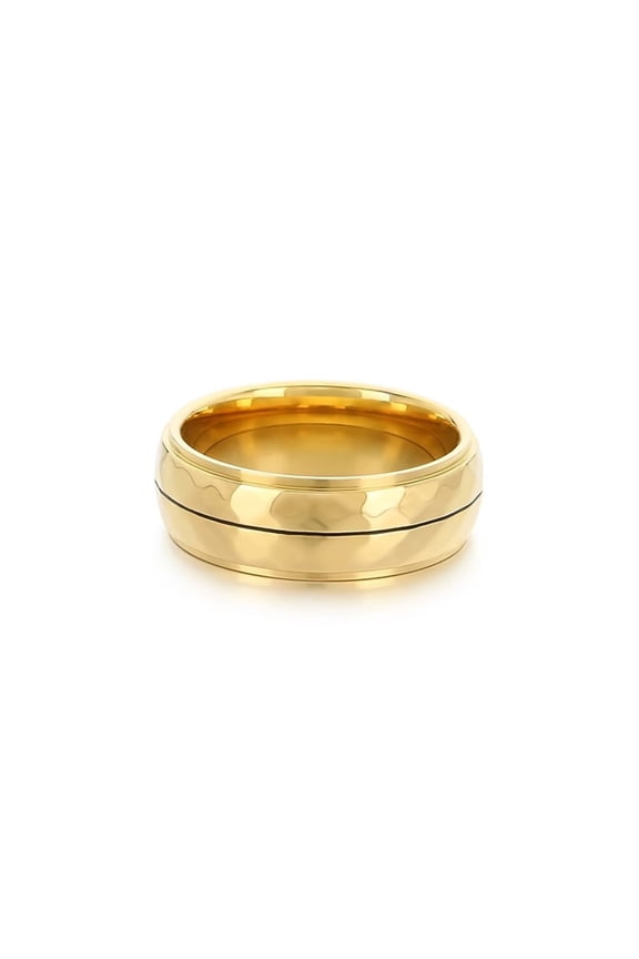 Men’s Stainless Steel Ring Double Row Whacking Texture Wedding Bands Gold Size 8