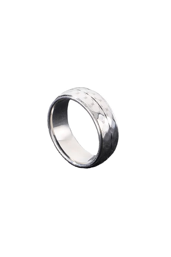 Men’s Stainless Steel Ring Double Row Whacking Texture Wedding Bands Silver Size 8