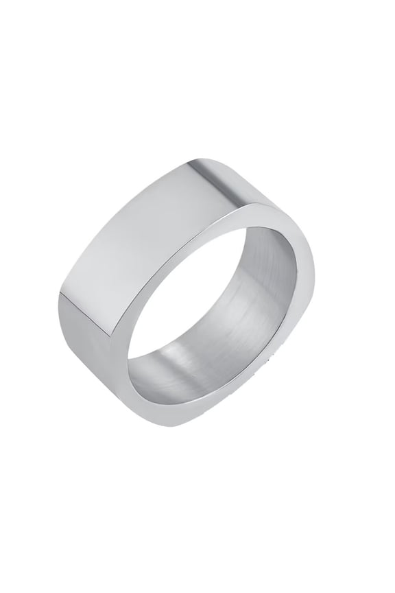 Men's Stainless Steel Ring Square Shaped Classic Simple Plain Wedding Band Ring Silver Size 11