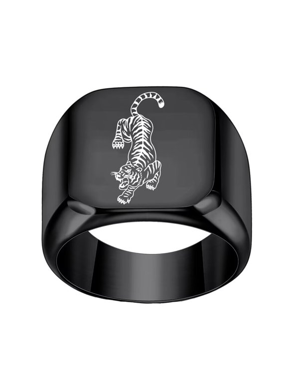 Men's Stainless Steel Rings Tiger Pattern Ring Punk Rock Biker Gift with Animal Design Black Size 15