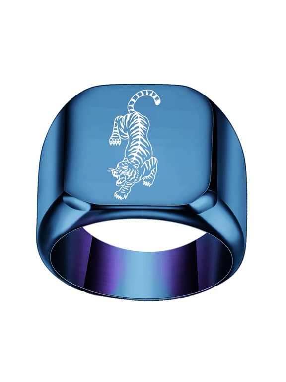 Men's Stainless Steel Rings Tiger Pattern Ring Punk Rock Biker Gift with Animal Design Blue Size 11