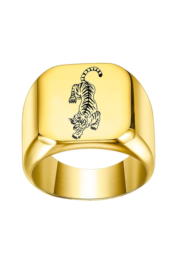 Men's Stainless Steel Rings Tiger Pattern Ring Punk Rock Biker Gift with Animal Design Gold Size 5