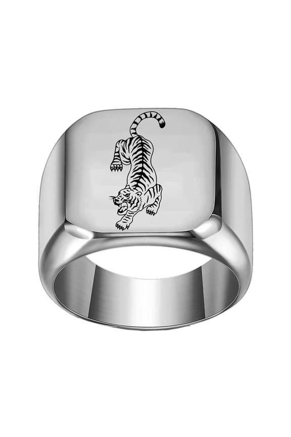 Men's Stainless Steel Rings Tiger Pattern Ring Punk Rock Biker Gift with Animal Design Silver Size 12