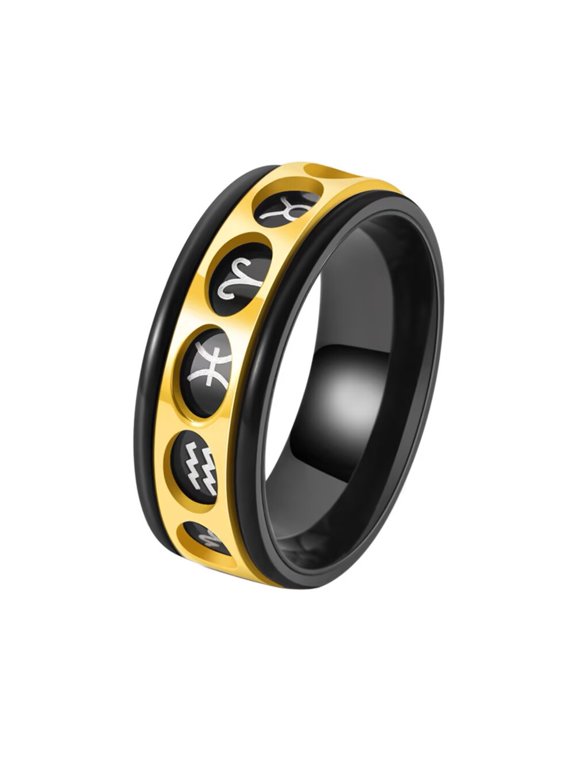 Men's Stainless Steel Rotatable 12 Constellation Ring Horoscope Zodiac Signs Simple Band Gold Size 12