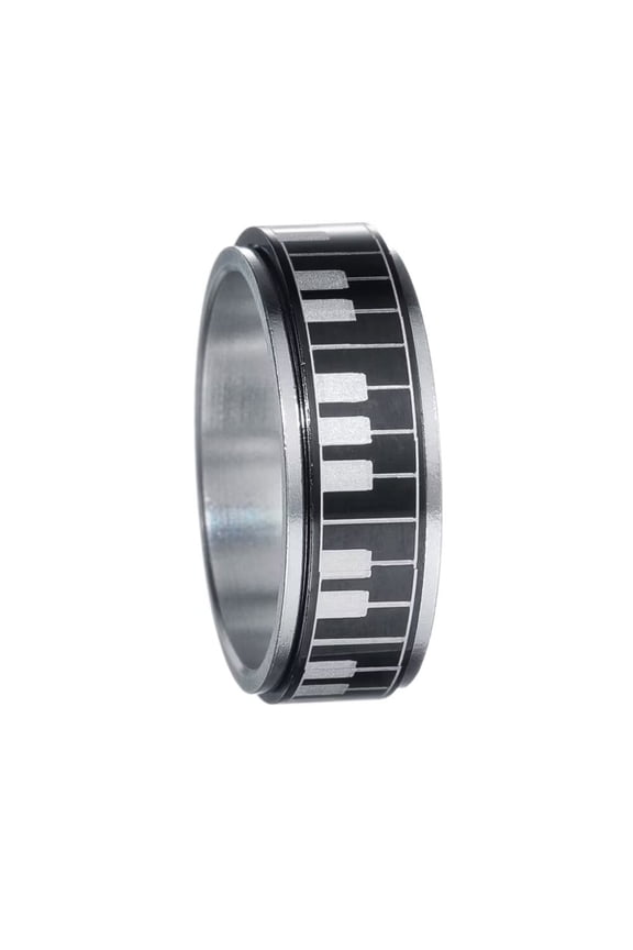 Men's Stainless Steel Rotatable Anxiety Piano Key Pattern Rings Music Lover Hip Hop Jewelry Size 8