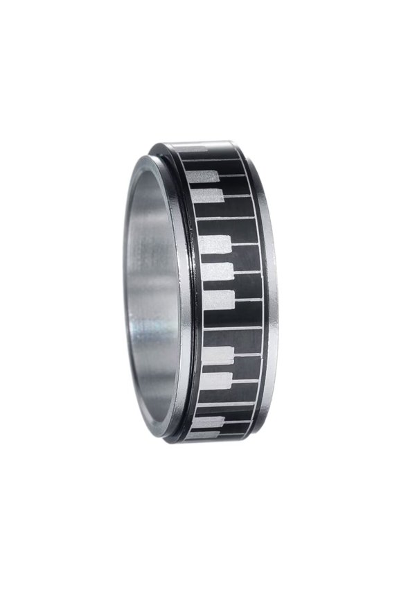 Men's Stainless Steel Rotatable Anxiety Piano Key Pattern Rings Music Lover Hip Hop Jewelry Size 9