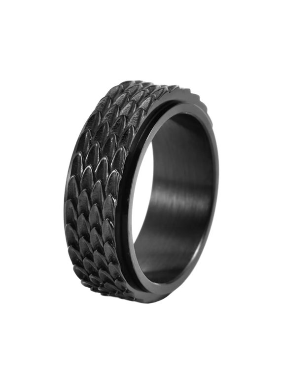 Men's Stainless Steel Rotatable Vintage Gothic Dragon Amulet Punk Ring Black Size 9