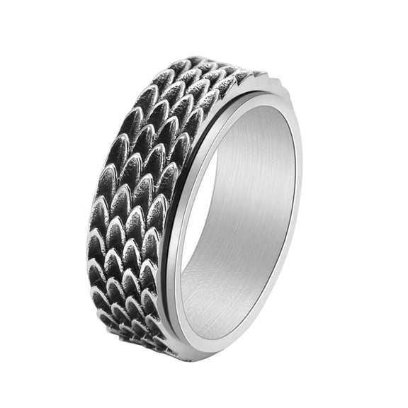 PAURO Men's Stainless Steel Rotatable Vintage Gothic Dragon Amulet Punk Ring Silver Size 6