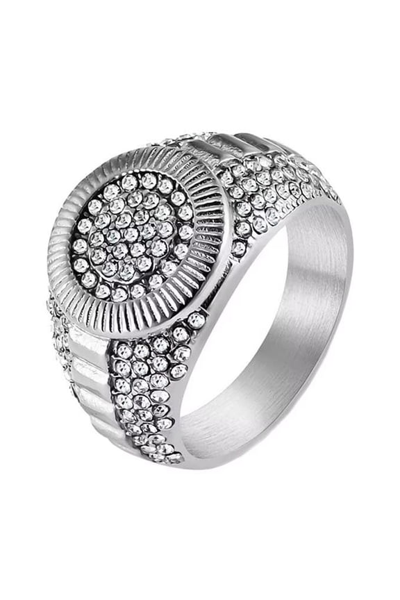 Men's Stainless Steel Round Cubic Zirconia Micro Pave Wedding Statement Ring Silver Size 11