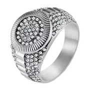 PAURO Men's Stainless Steel Round Cubic Zirconia Micro Pave Wedding Statement Ring Silver Size 9