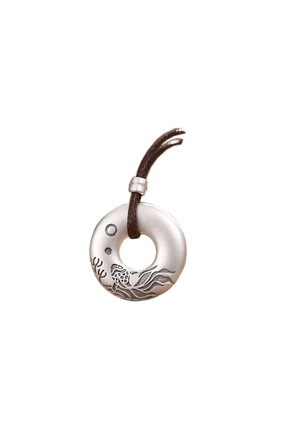 Men's Stainless Steel Round Retro Engraved Carp Koi Fish Pendant Necklaces Hip Hop Animal Amulet Jewelry