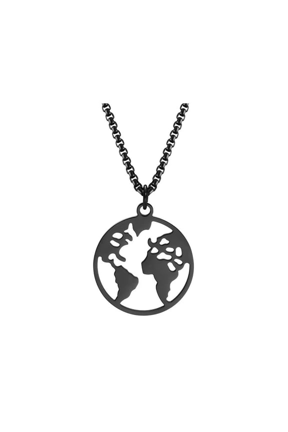 Men's Stainless Steel Round World Map Pendant Necklace Hip Hop Jewelry Black Only Pendant