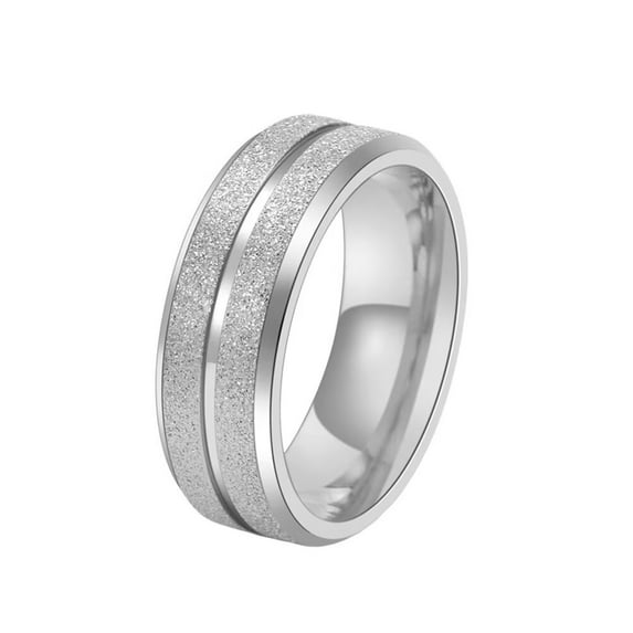 PAURO Men's Stainless Steel Sandblasting Finish Center Groove Wedding Band Ring Silver Size 9