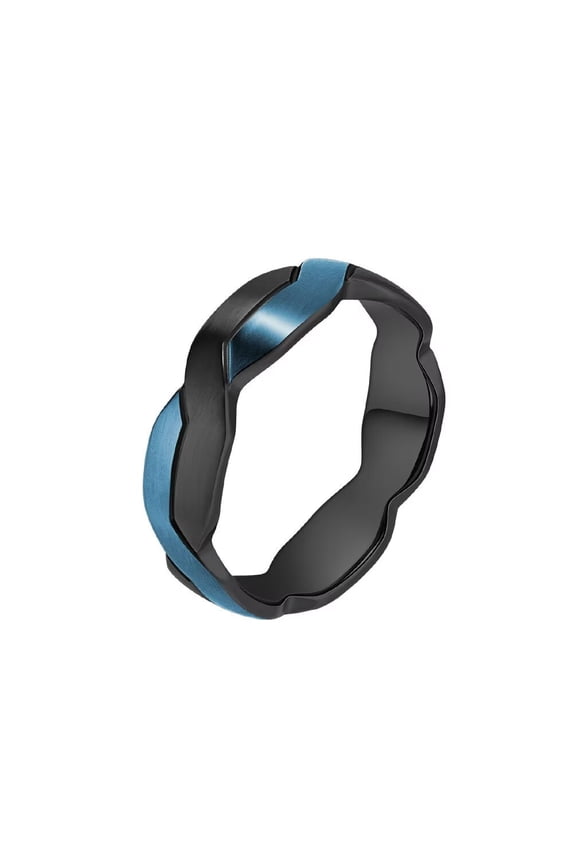 Men's Stainless Steel Sculpting Niche Geometry Weaving Individuality Ring Black Blue Size 13