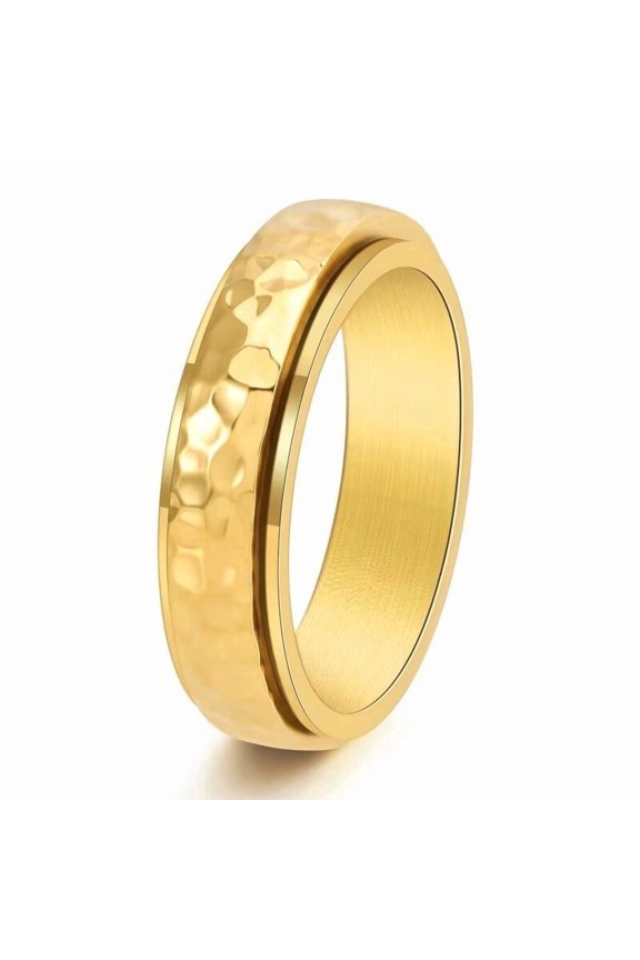 Men's Stainless Steel Simple Hand Hammered Grain Rotatable Honeycomb Pattern Ring Gold Size 8