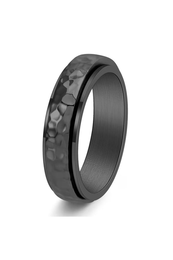 Men's Stainless Steel Simple Hand Hammered Rotatable Honeycomb Pattern Ring Black Size 8