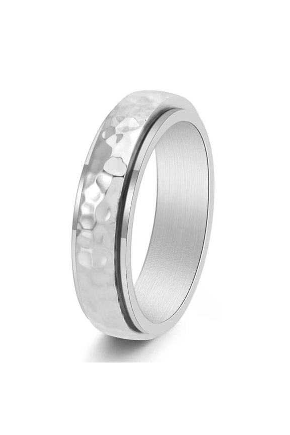 Men's Stainless Steel Simple Hand Hammered Grain Rotatable Honeycomb Pattern Ring Silver Size 10