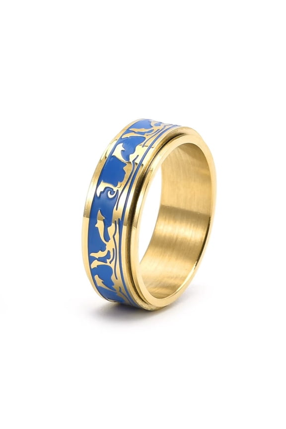 Men's Stainless Steel Sporty Ocean Dolphin Rotatable Resin Ring Goold Size 12