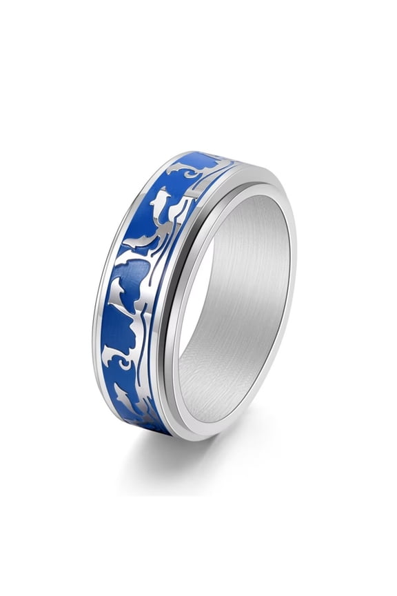 Men's Stainless Steel Sporty Ocean Dolphin Rotatable Resin Ring Silver Size 06