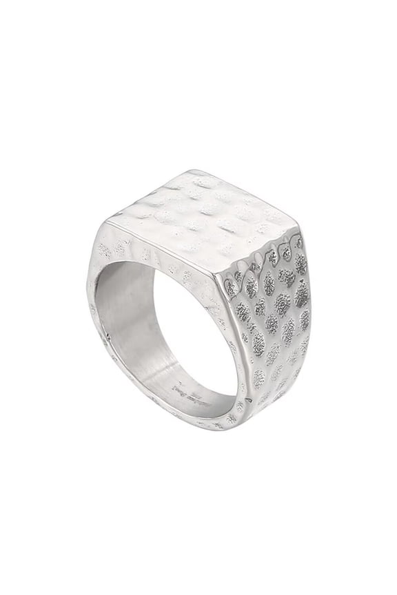 Men's Stainless Steel Square Vintage Hammered Finish Rings Simple Plain Engagement Band Silver Size 10