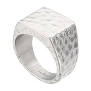 PAURO Men's Stainless Steel Square Vintage Hammered Finish Rings Simple Plain Engagement Band Silver Size 7