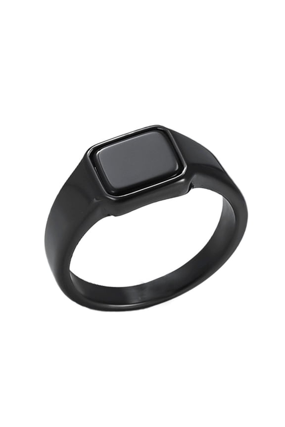 Men's Stainless Steel Stone Ring Square Black Onyx Gemstone Signet Rings Statement Ring Black Size 7