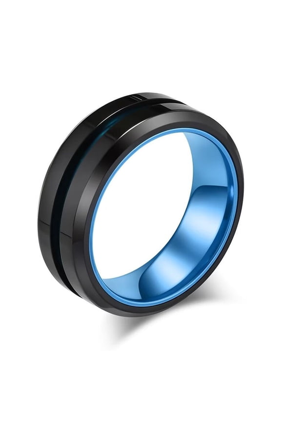 Men's Stainless Steel Two-tone matte inlay ring Blue Size 11