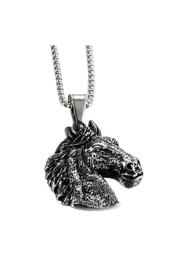 Men's Stainless Steel Vintage Antique Finish Horse Head Pendant Necklace Punk Jewelry Pendant Only