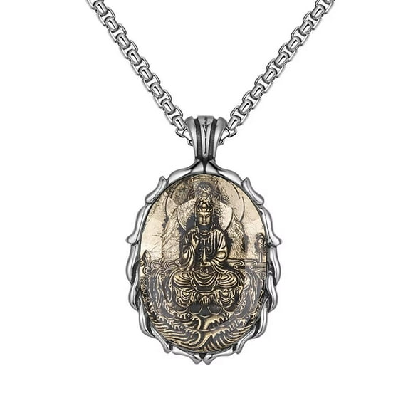 PAURO Men's Stainless Steel Vintage Buddha Pendant Necklace Bodhisattva Jewelry Guanyin Bodhisattva