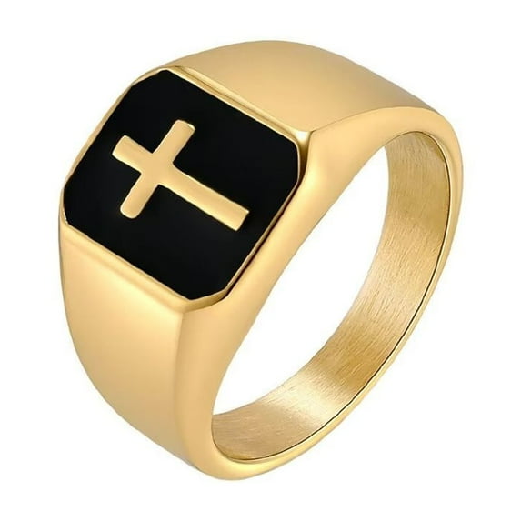 PAURO Men's Stainless Steel Vintage Enamel Square Cross Rings Biker Rock Cocktail Party Ring Gold Size 13