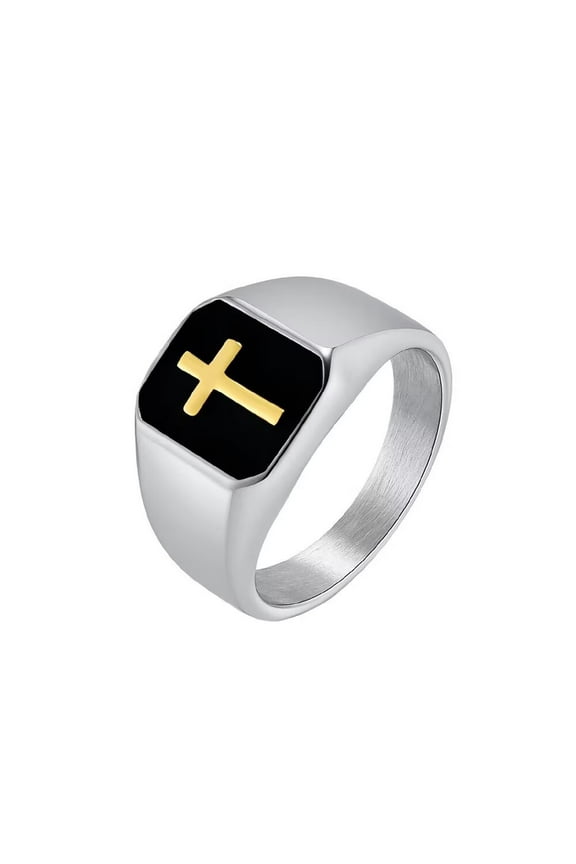 Men's Stainless Steel Vintage Enamel Square Cross Rings Biker Rock Cocktail Party Ring Silver Gold Size 12