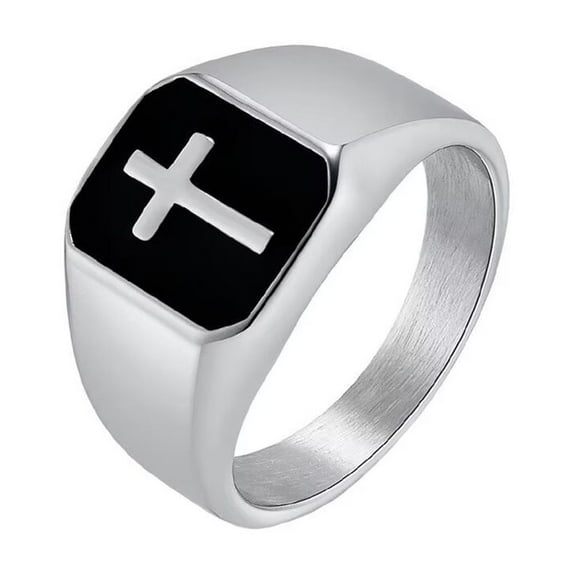PAURO Men's Stainless Steel Vintage Enamel Square Cross Rings Biker Rock Cocktail Party Ring Silver Size 10