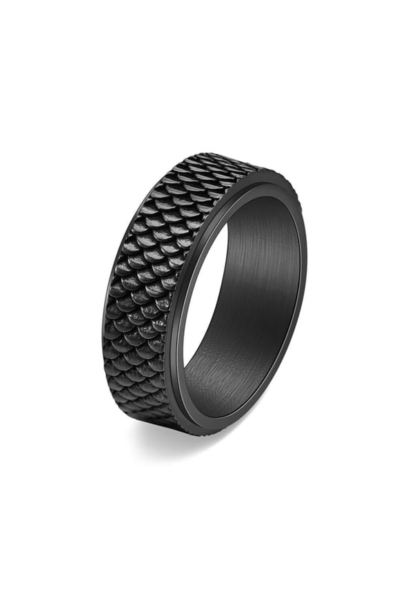 Men's Stainless Steel Vintage Fish Scale Rotatable Unique Statement Piece Ring Black size 09