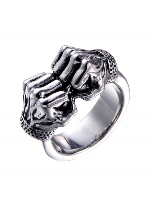 Men's Stainless Steel Vintage Fist Boxing Power Punk Finger Ring Personality Gothic Band Silver Plated Size 7