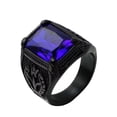 thumbnail image 1 of PAURO Men's Stainless Steel Vintage Gemstone Ring Engraved Flower Design Black Plated, Dark Blue Stone Size 7, 1 of 2