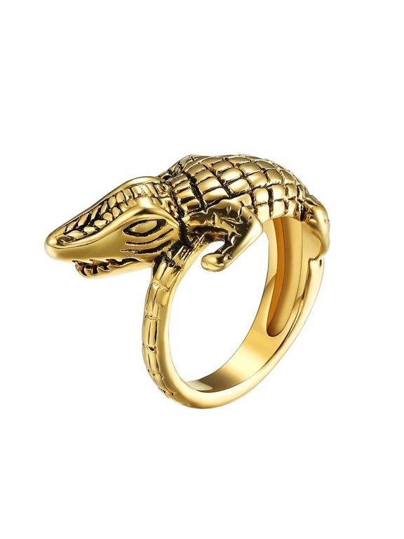 Men's Stainless Steel Vintage Gothic Crocodile Cocktail Ring Biker Animal Finger Band Gold Size 12