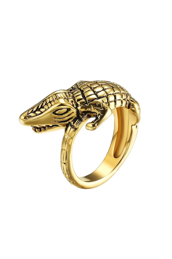 Men's Stainless Steel Vintage Gothic Crocodile Cocktail Ring Biker Animal Finger Band Gold Size 12