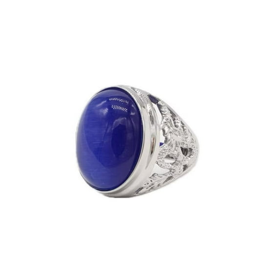 PAURO Men's Stainless Steel Vintage Gothic Oval Gemstone Ring Engraved Dragon Style Silver Blue Size 12