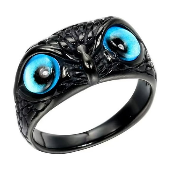PAURO Men's Stainless Steel Vintage Gothic Owl Ring Statement Hip Hop Jewelry Black Blue Size 12