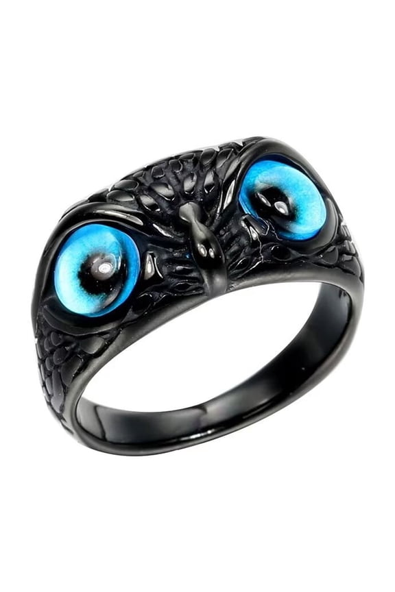 Men's Stainless Steel Vintage Gothic Owl Ring Statement Hip Hop Jewelry Black Blue Size 9