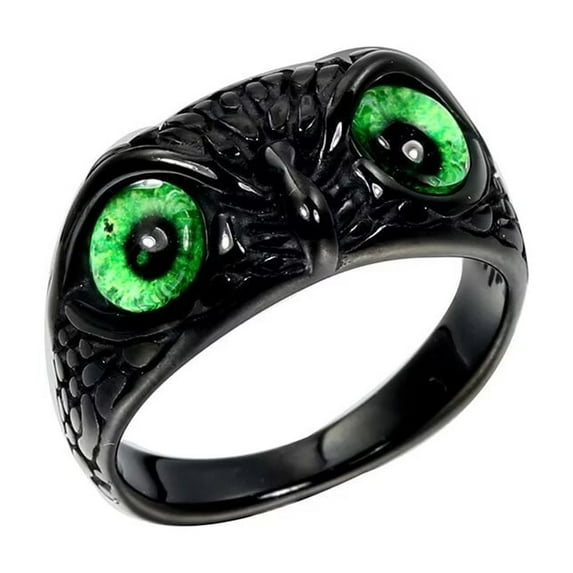 PAURO Men's Stainless Steel Vintage Gothic Owl Ring Statement Hip Hop Jewelry Black Green Size 12